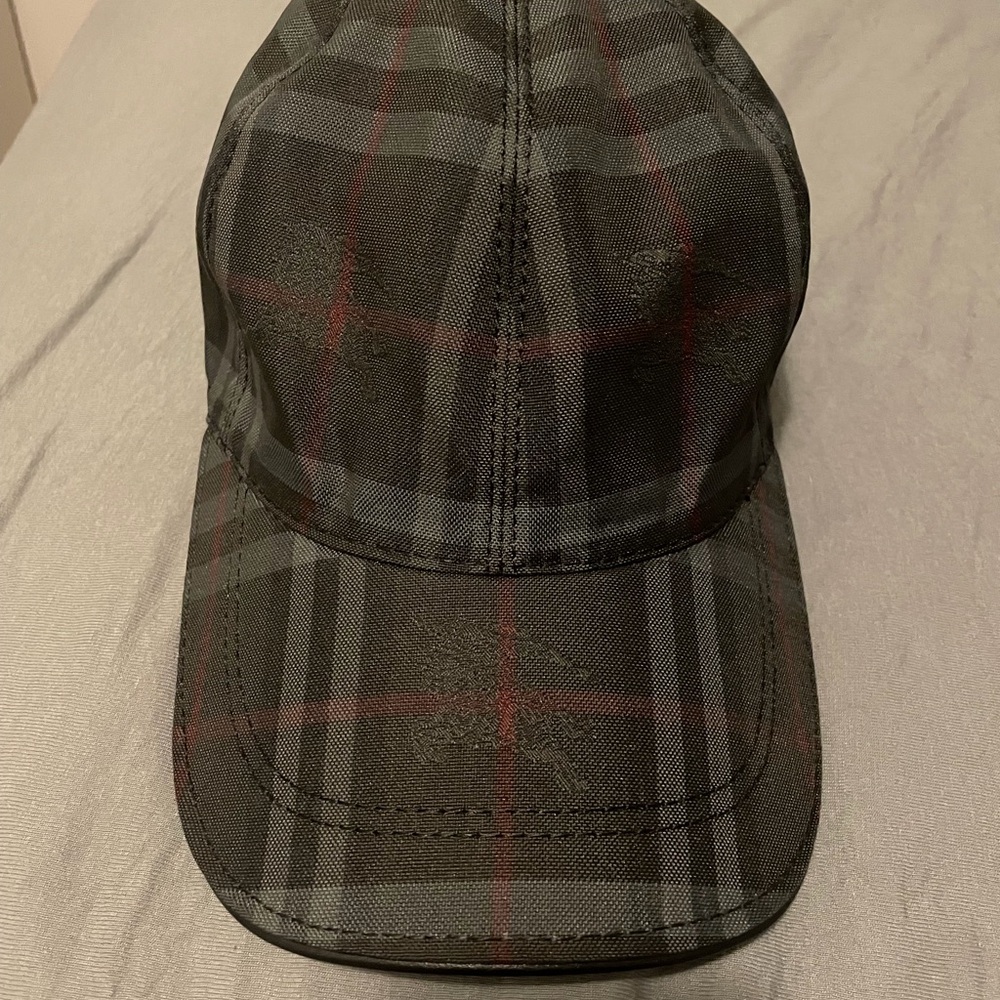 Burberry Black and Gray Cap with Red Accents